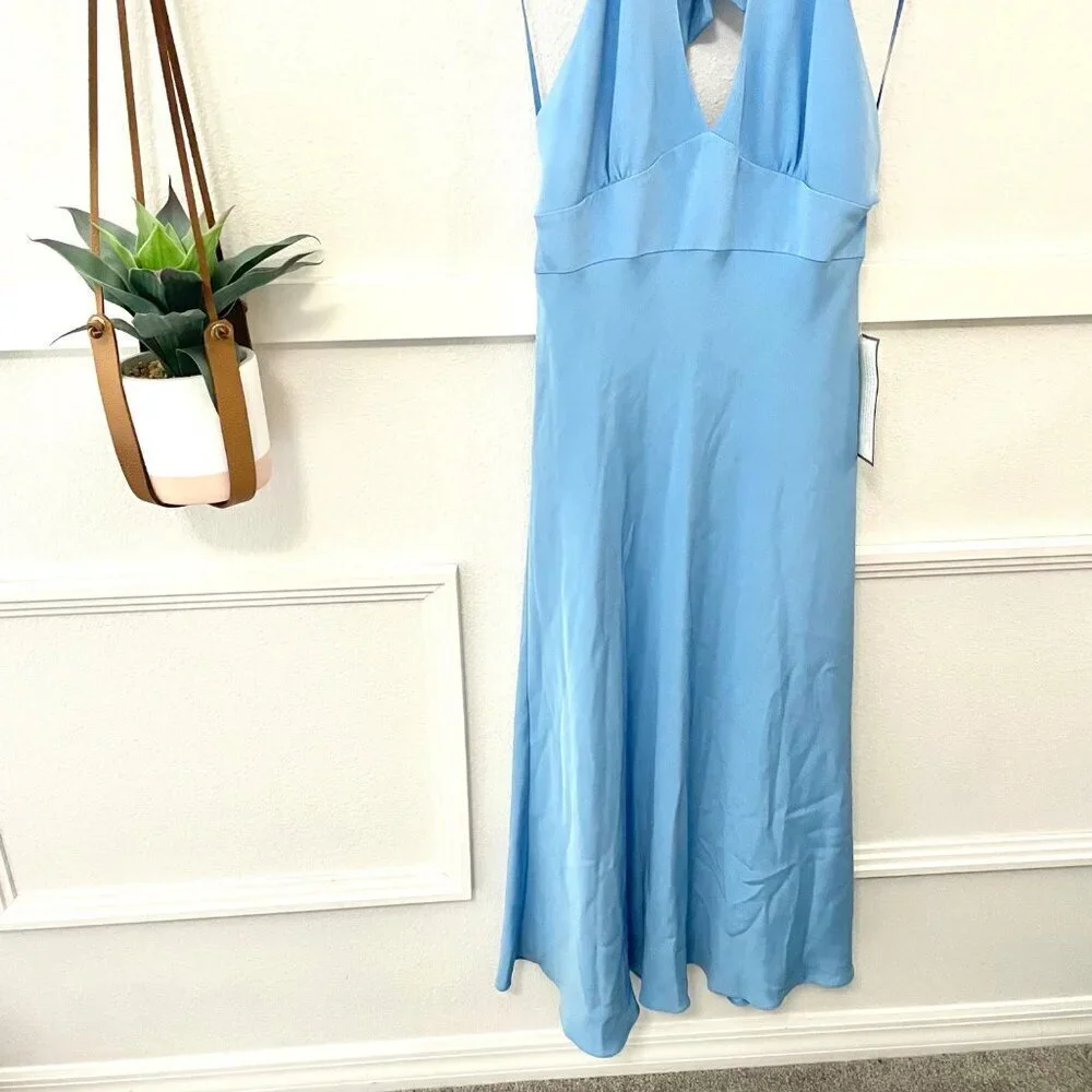 NWT J Crew Special Occasion Silk Blue Halter Tie Midi Dress Size 10